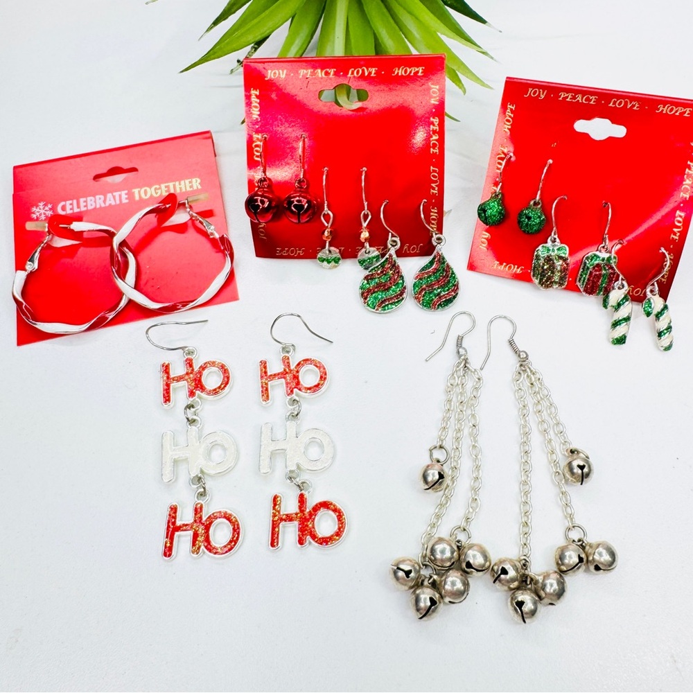 9 Pairs - Vintage to Now Christmas Pierced Silver Tone Earring Lot